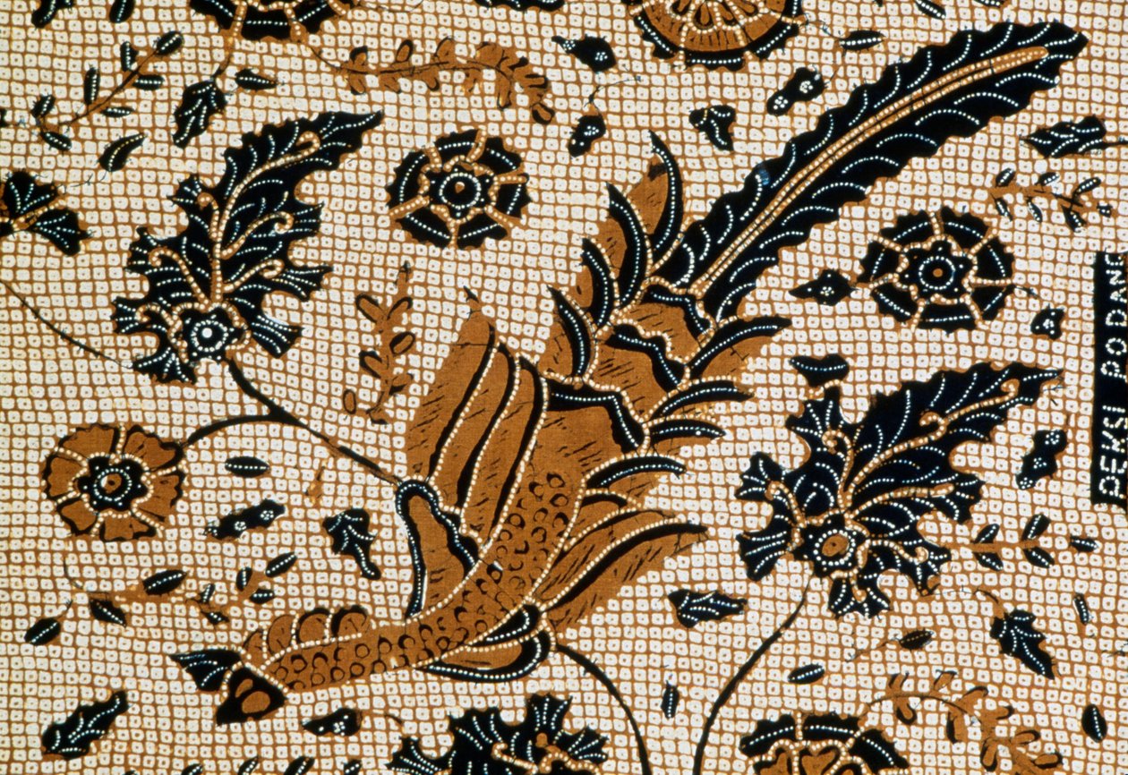 Batik con design tradizionale chiamato peksi podang, Surakarta, Giava, Indonesia, dettaglio da Blaise Nicolas Le Sueur