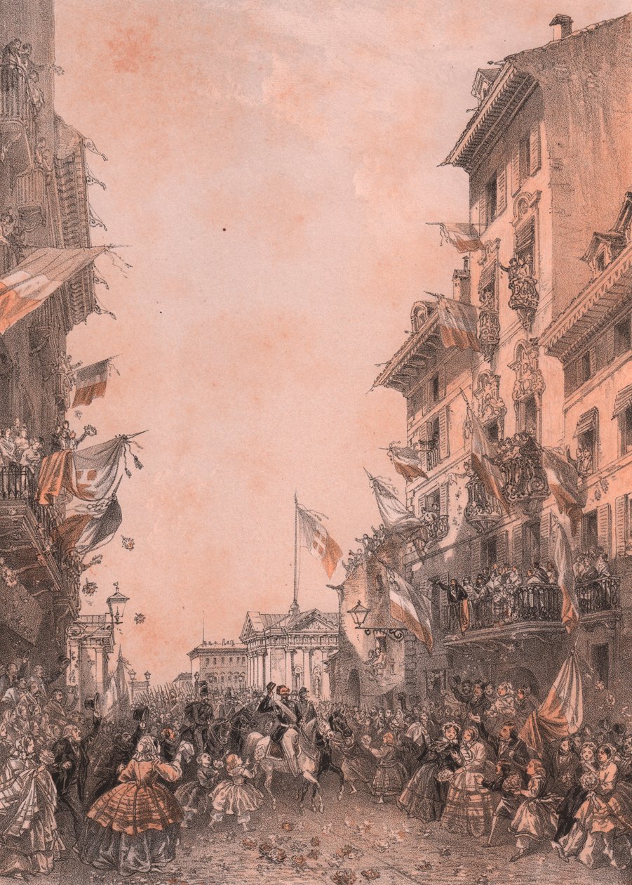 Ingresso del Re Vittorio Emanuele II a Brescia, Lombardia da Blaise Nicolas Le Sueur