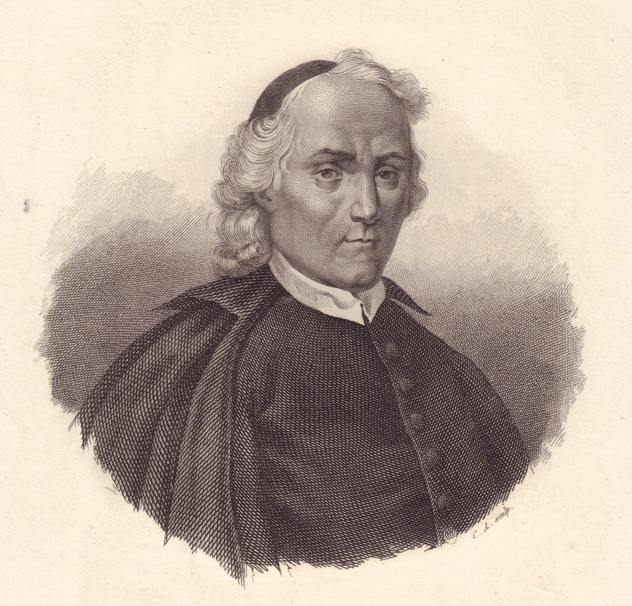 Ritratto del presbiteriano e storico italiano Ludovico Antonio Muratori (1672-1750), incisione in rame