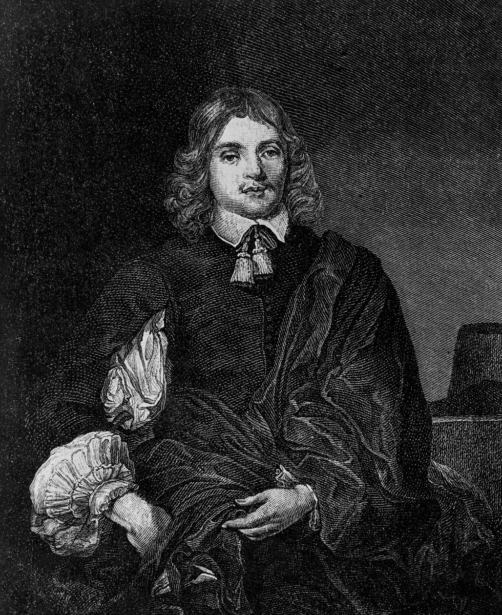 Ritratto di Lucius Cary, 2° Visconte Falkland, autore, politico e soldato inglese, Segretario di Stato dal 1642 al 1643, incisione da Blaise Nicolas Le Sueur