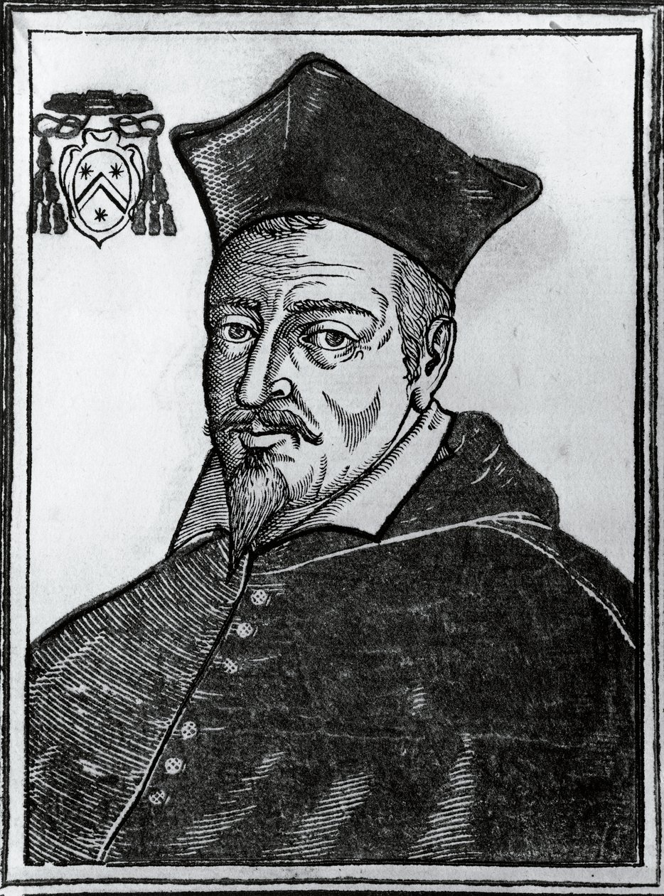 Ritratto di Pierre de Berulle, teologo cattolico francese e cardinale, stampa da Blaise Nicolas Le Sueur