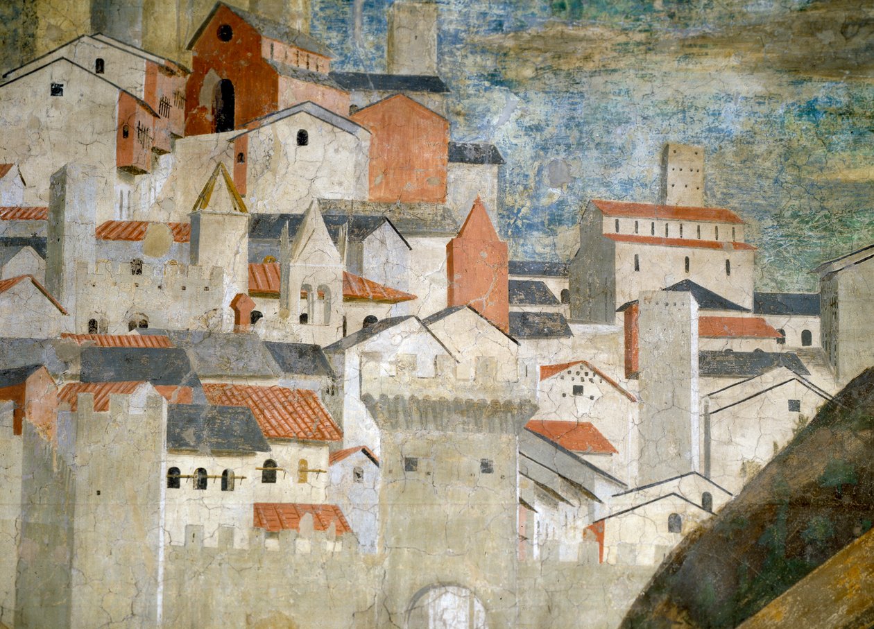 Dettaglio della Regina di Saba che adora il ponte fatto del legno della Vera Croce da Piero della Francesca