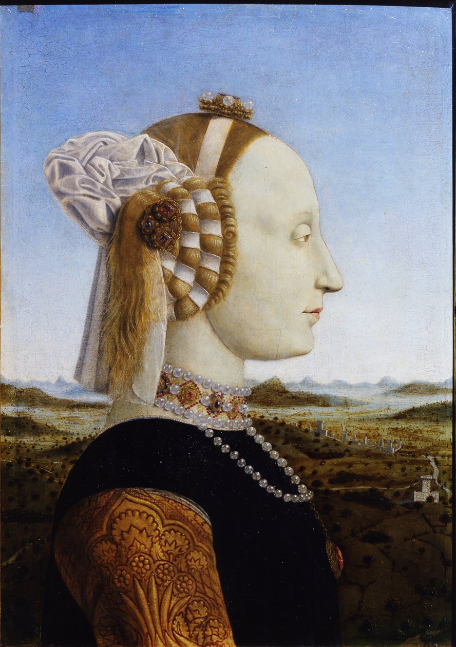 Ritratto di Battista Sforza dai ritratti accoppiati di Federico da Montefeltro e sua moglie, il Duca e la Duchessa di Urbino, 1472 da Piero della Francesca