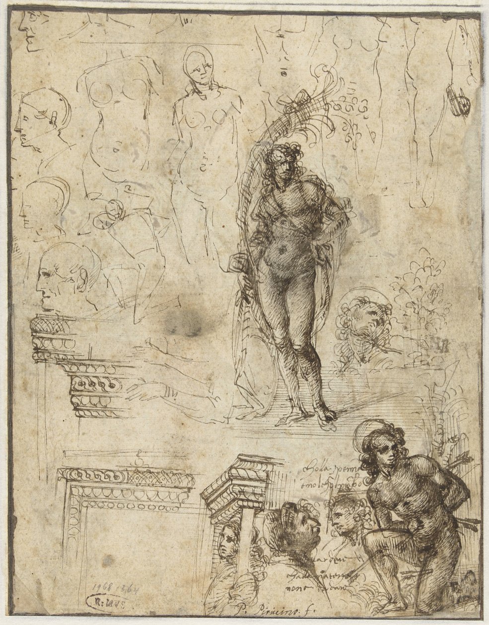 Foglio di studio con teste, figure e frammenti architettonici da Piero di Cosimo (attributed to)