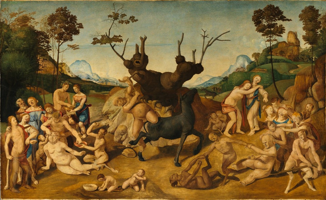 Italian: Storia di Silenos, scena: Disavventure di Sileno The Misfortunes of Silenus da Piero di Cosimo