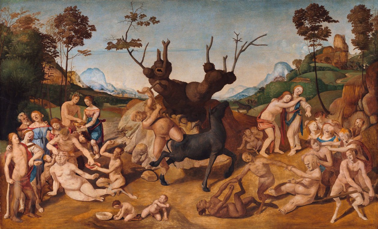 Italian: Storia di Silenos, scena: Disavventure di Sileno The Misfortunes of Silenus da Piero di Cosimo