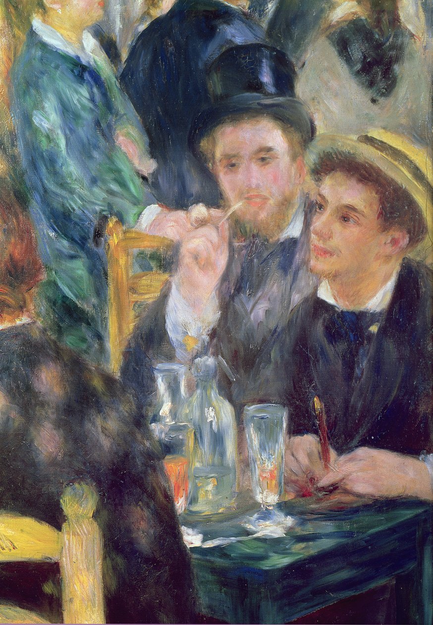 Ball al Moulin de la Galette (dettaglio) due uomini seduti, 1876 da Pierre Auguste Renoir