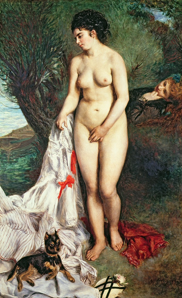 Bagnante con un cane Griffon, 1870 da Pierre Auguste Renoir