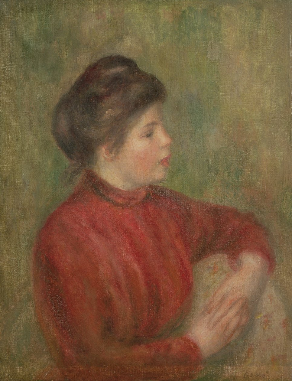 Donna appoggiata con le mani su una sedia, 1891 da Pierre Auguste Renoir