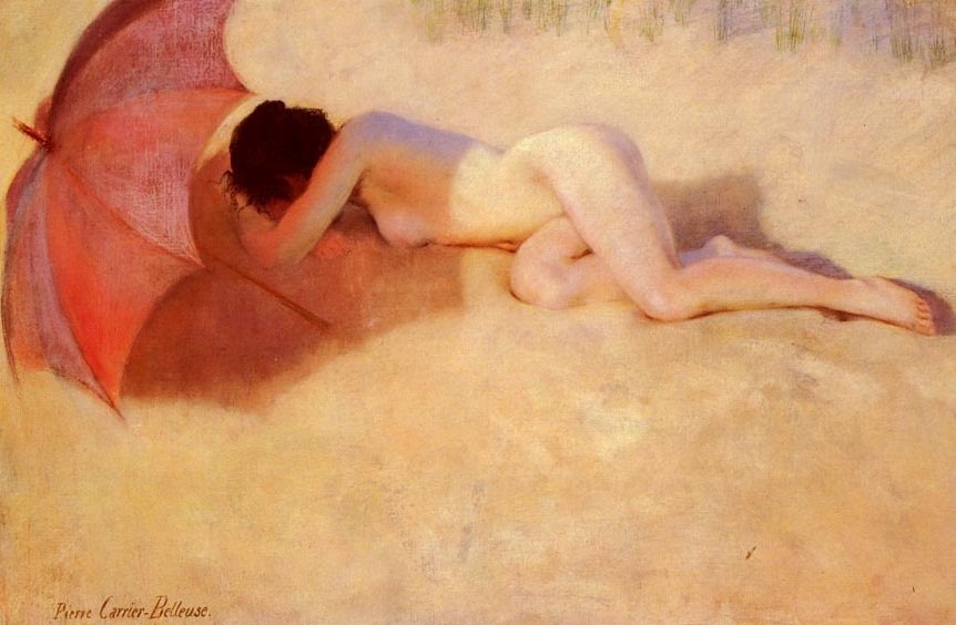 Nu sotto un ombrello da Pierre Carrier Belleuse