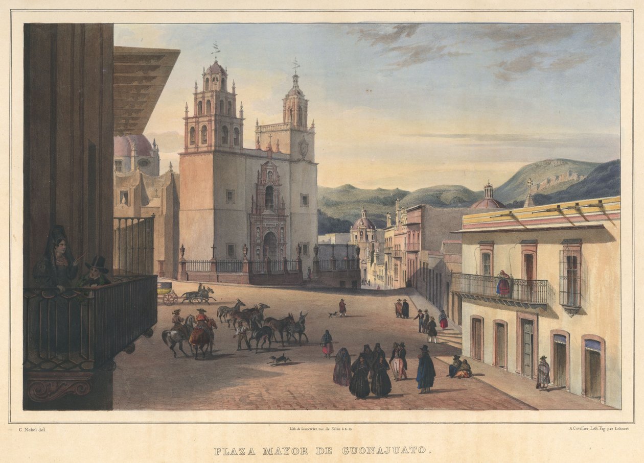 Plaza Mayor di Guanajuato, vista della piazza principale di Guanajuato, Guanajuato da Pierre Frédéric Lehnert