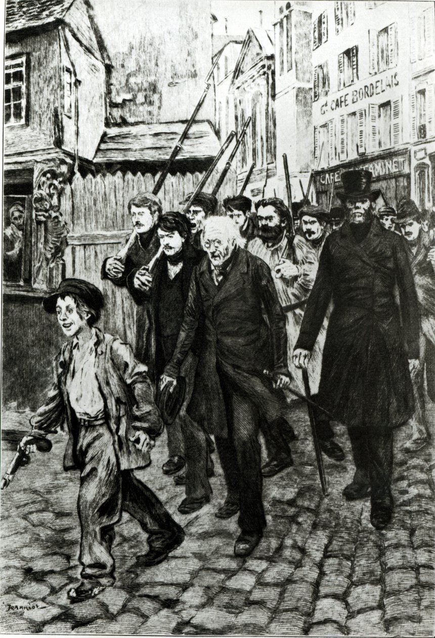 Gavroche guida una dimostrazione, illustrazione da 