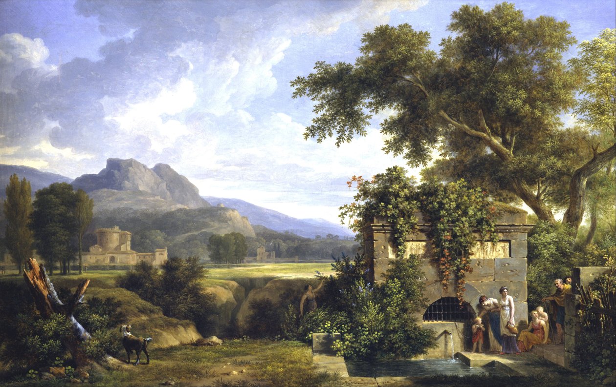 Paesaggio classico con figure che bevono a una fontana da Pierre-Henri de Valenciennes