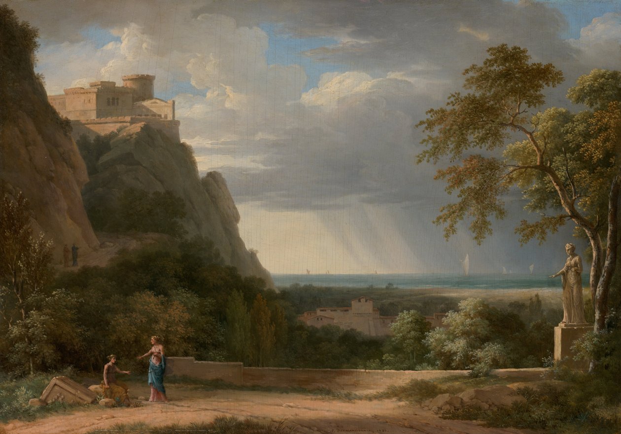 Paesaggio classico con figure e scultura da Pierre Henri de Valenciennes