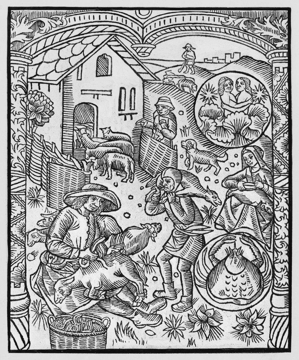 Giugno, tosatura delle pecore, Gemelli, illustrazione dall