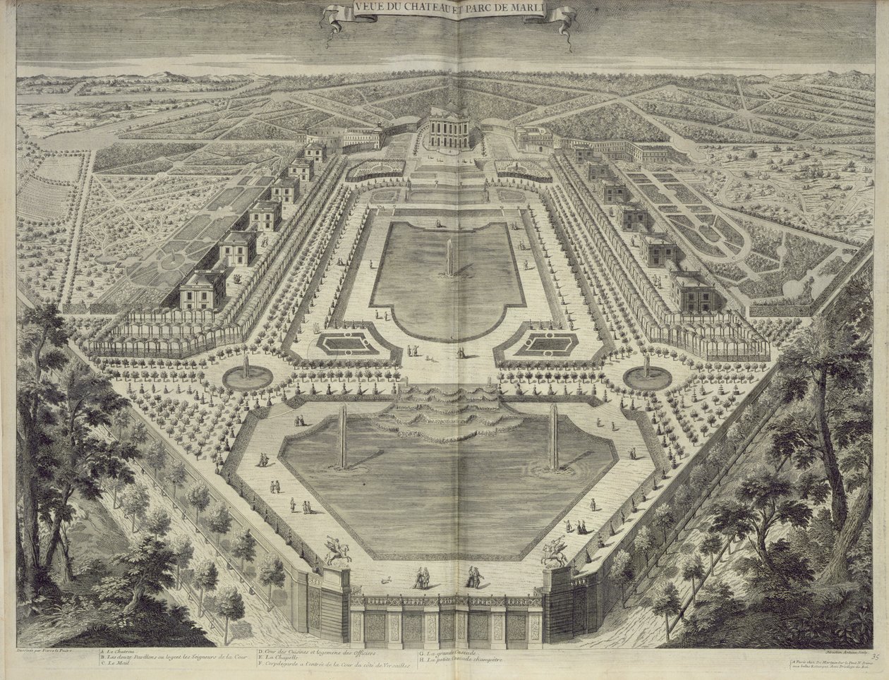 Veduta del castello e del parco di Marly, inciso da Sebastian Antoine, c.1715 da Pierre Lepautre