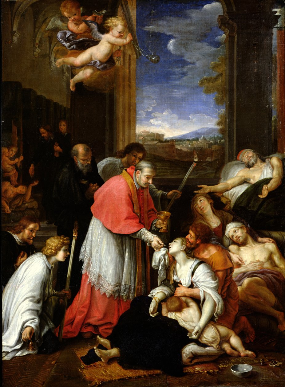 San Carlo Borromeo (1538-84) che amministra il sacramento alle vittime della peste a Milano nel 1576 da Pierre Mignard