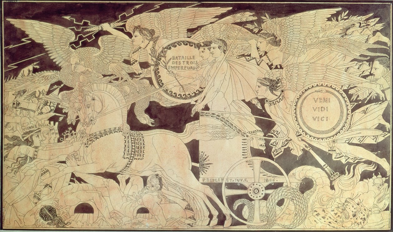 Allegoria della Battaglia di Austerlitz, disegno preparatorio per la decorazione di un grande vaso di Sèvres destinato al Palazzo Imperiale di Saint-Cloud, 1806 da Pierre-Nolasque Bergeret