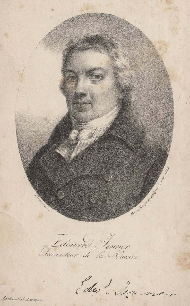 Edouard Jenner, litografia di Comte Charles Philibert de Lasteyrie, 1824 da Pierre Roch Vigneron
