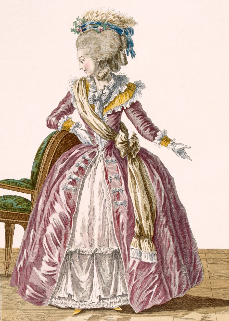 Abito da donna bordeaux con sottogonna bianca, inciso da Dupin, tavola n.166 da 
