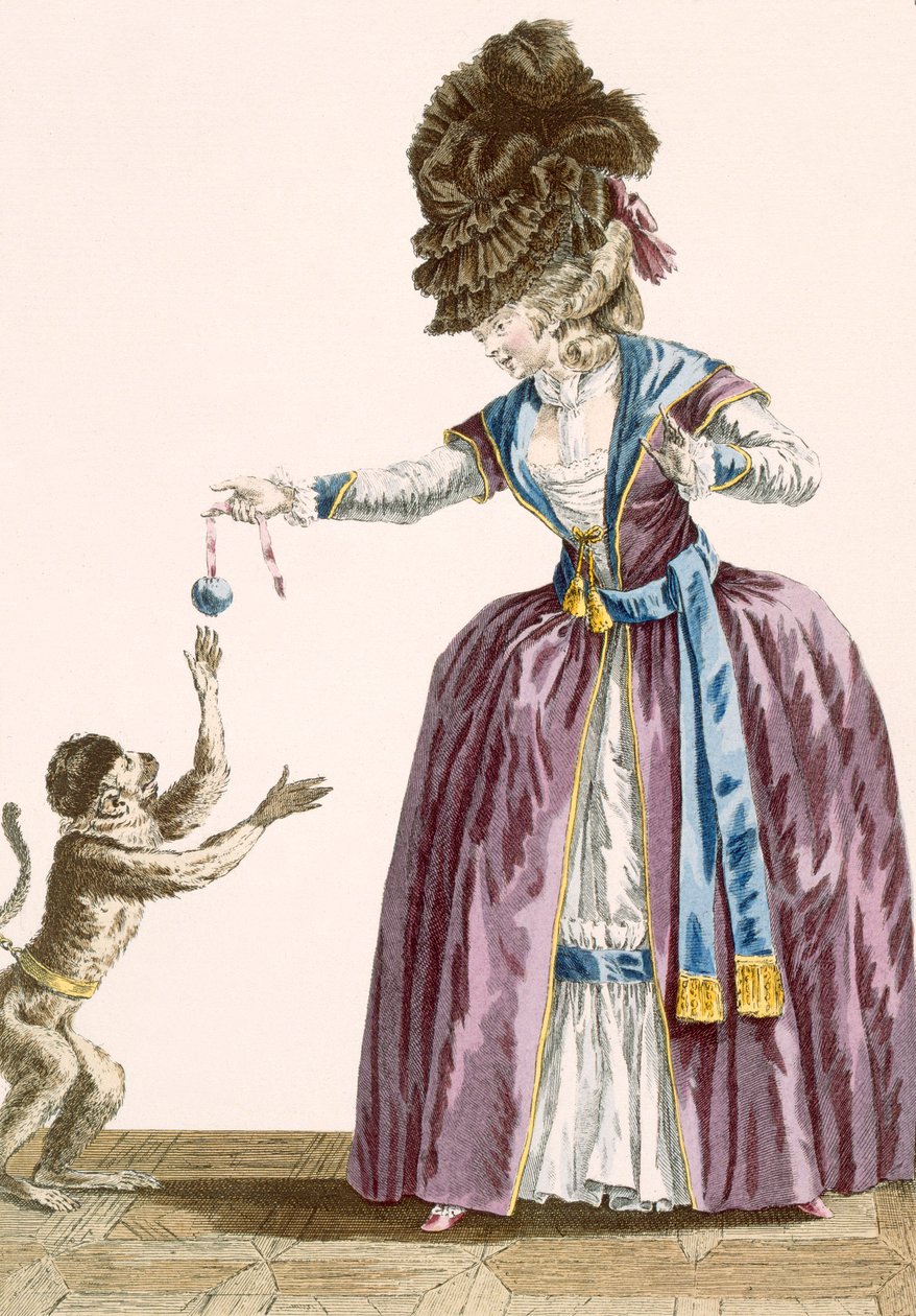 Signora gioca con una scimmia, inciso da Patas, tavola n.119 da 