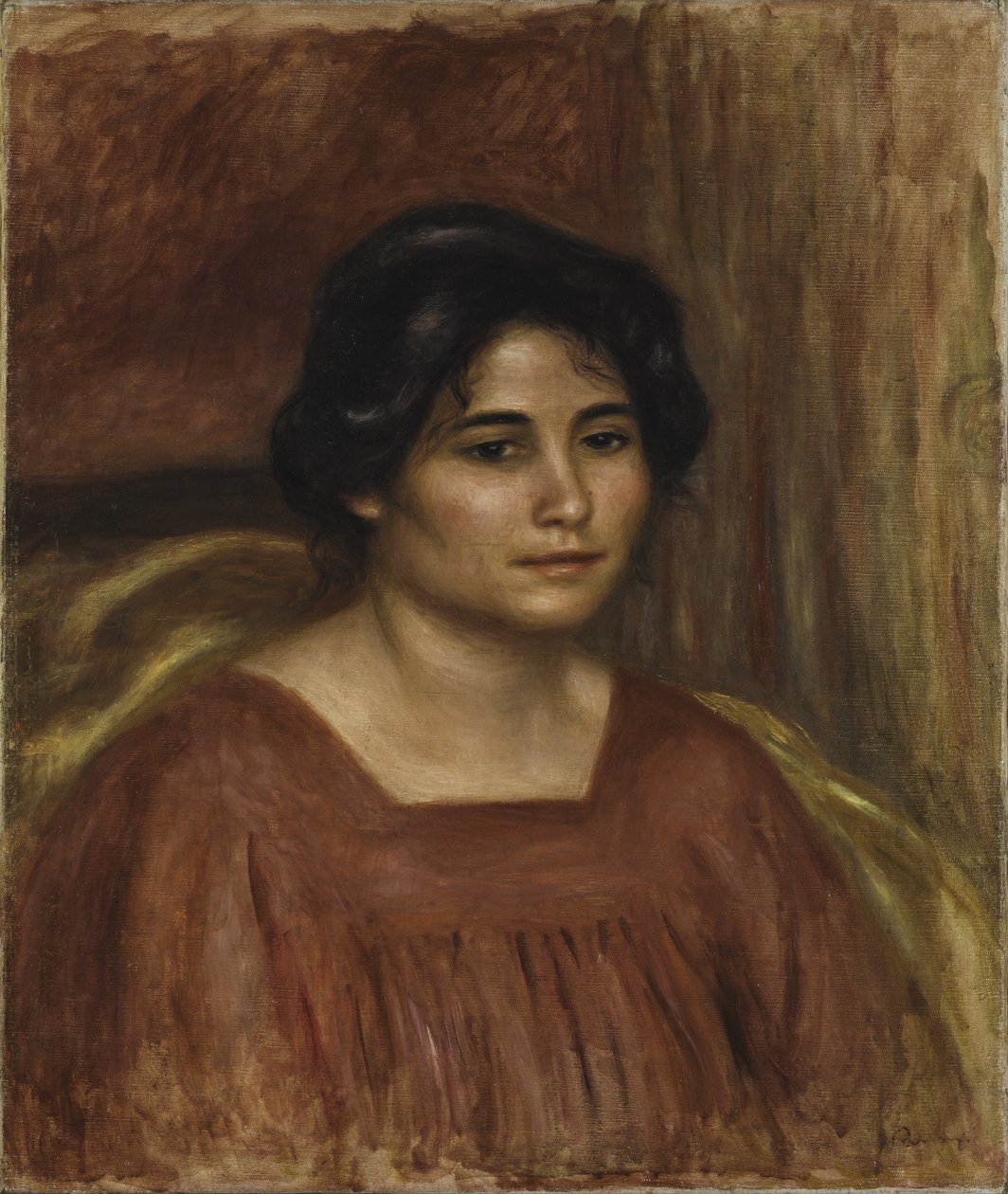 Gabrielle in un vestito rosso da Pierre Auguste Renoir