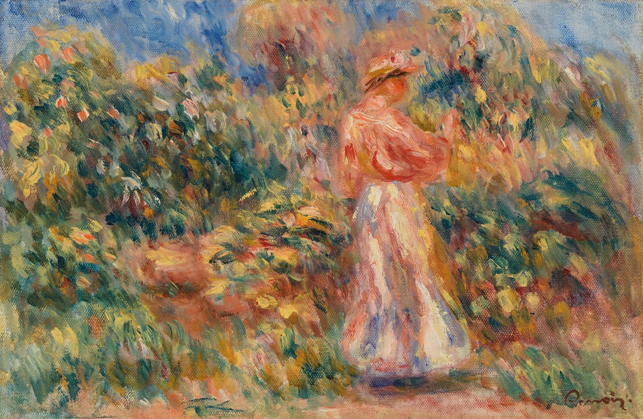Paesaggio con donna in rosa e bianco da Pierre-Auguste Renoir