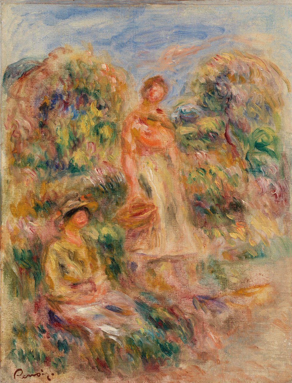 Donna in piedi e donna seduta in un paesaggio da Pierre-Auguste Renoir