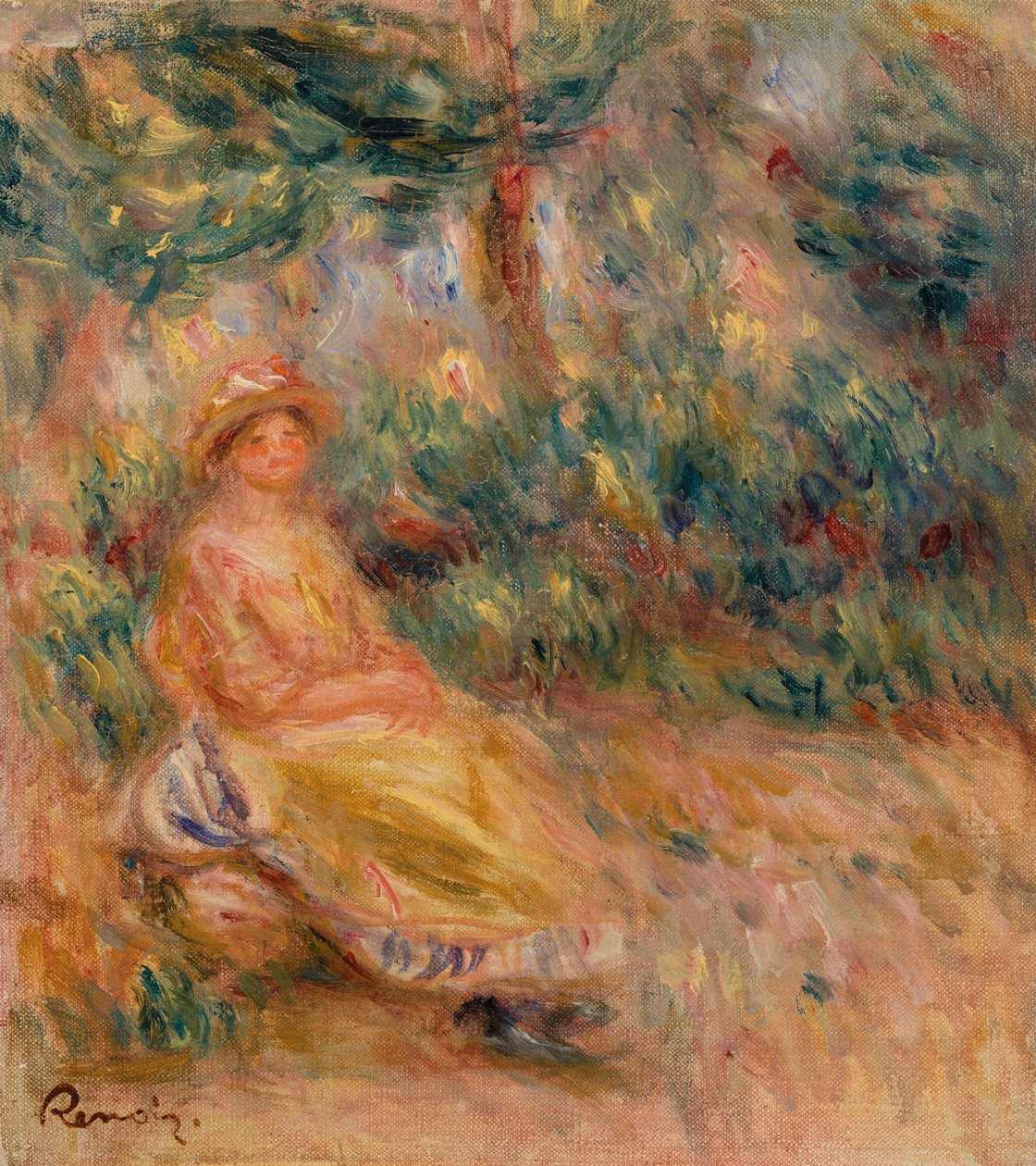 Donna in rosa e giallo in un paesaggio da Pierre-Auguste Renoir