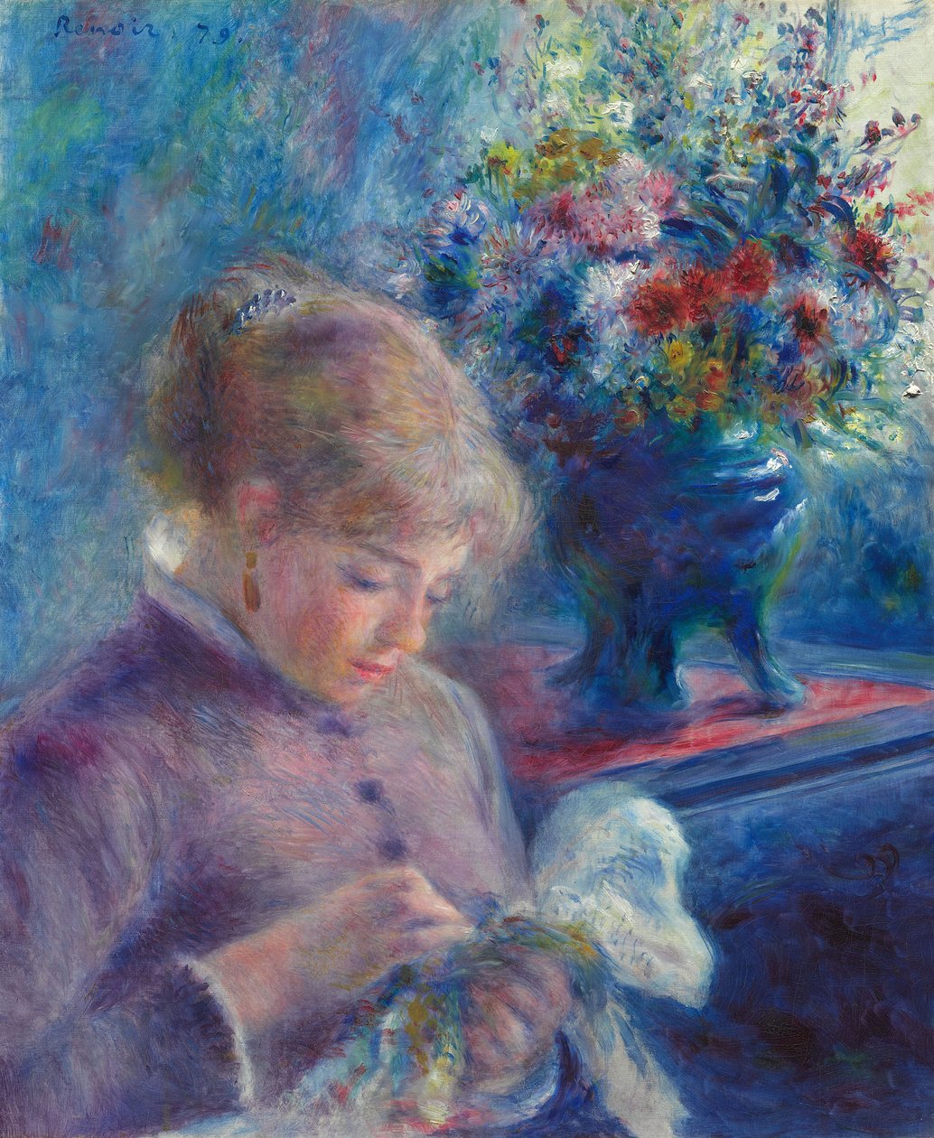 Giovane donna che cuce da Pierre-Auguste Renoir