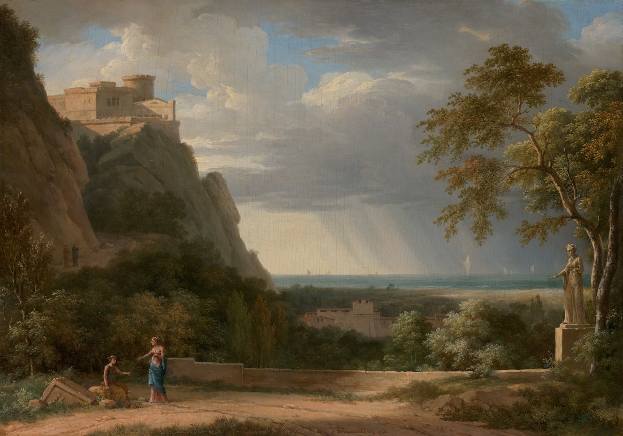 Paesaggio classico con figure e scultura da Pierre-Henri de Valenciennes