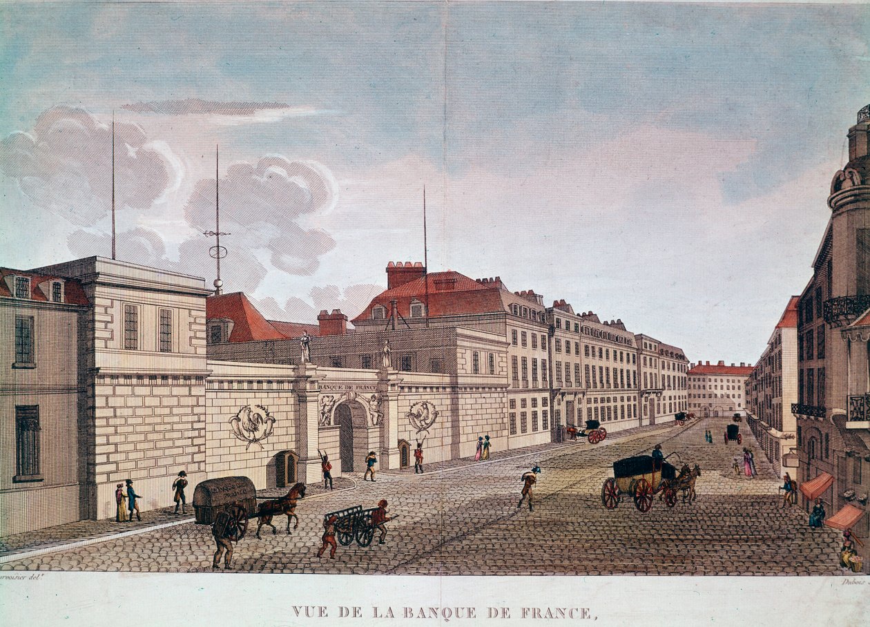La Banca di Francia da Rue Croix-Petits-Champs a Parigi (incisione) da Pierre (after) Courvoisier