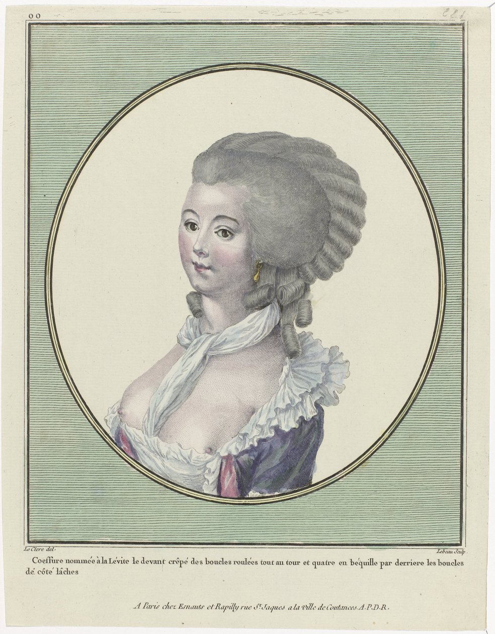 Gallerie des Modes et Costumes Français, 1781, oo 221: Coeffure nommée à la Levit da Pierre Adrien Le Beau