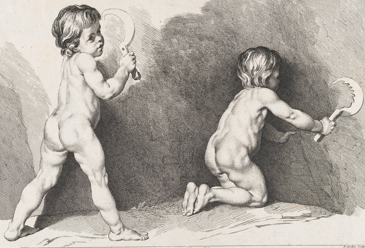 Due bambini nudi in piedi, dal Nuovo Libro dei Bambini da Pierre Alexandre Aveline