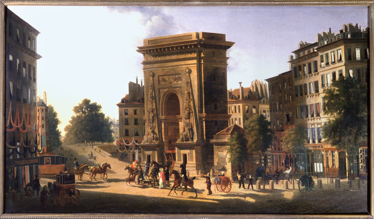 Il boulevard du Temple e la Porte Saint Denis, Parigi, ca 1810 da Pierre Alexandre Pau de Saint Martin