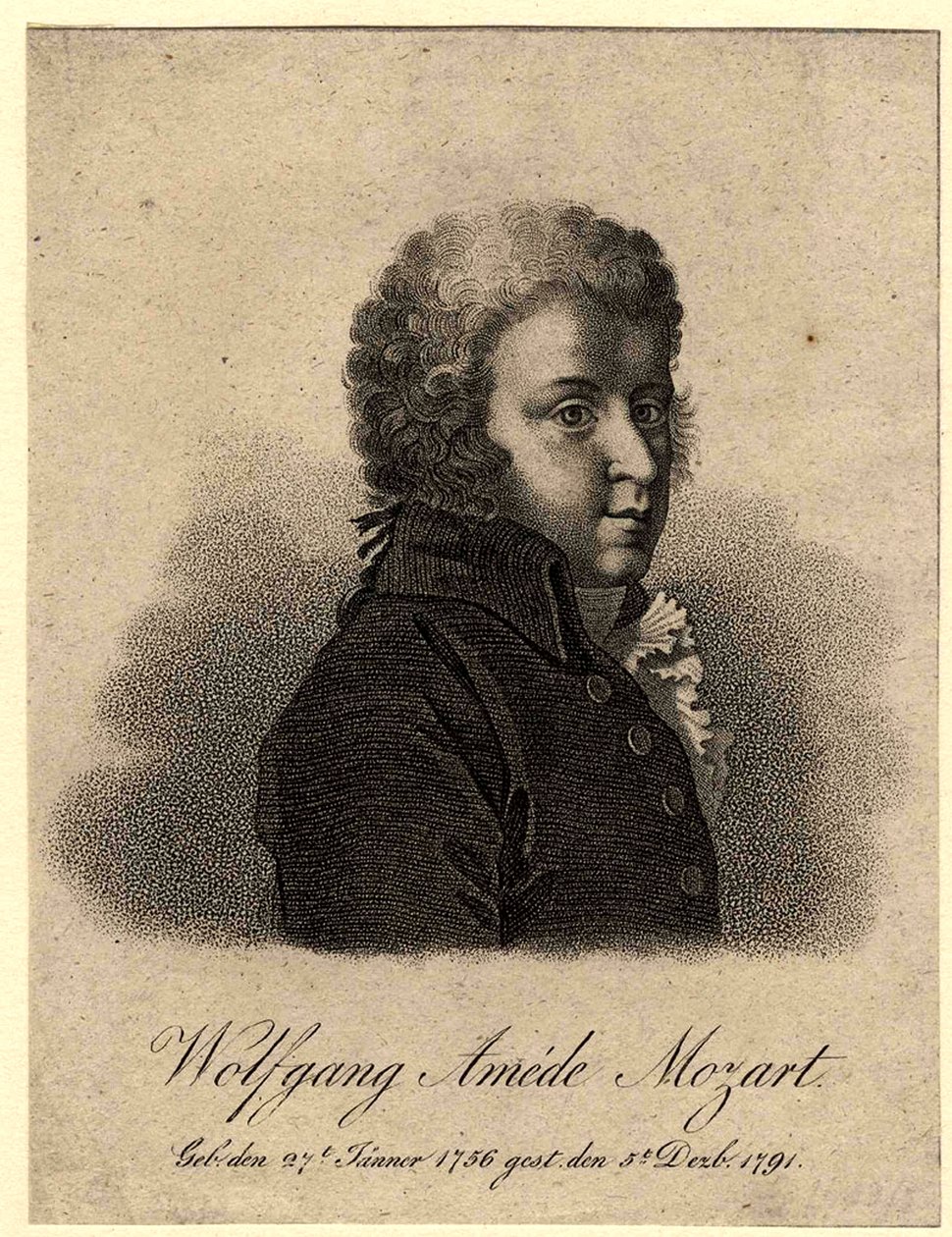 Ritratto del compositore Wolfgang Amadeus Mozart 1756-1791, dopo il 1824 da Pierre Alexandre Tardieu