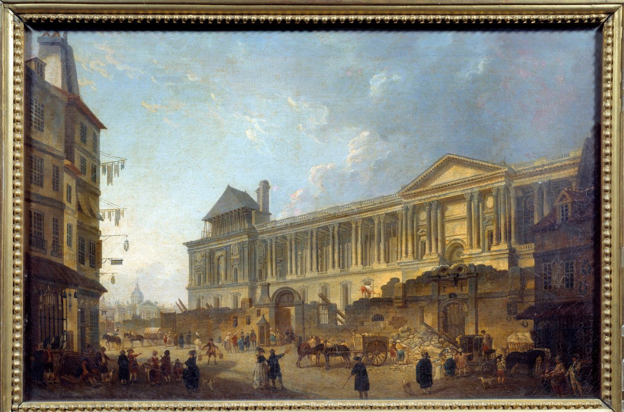 Veduta della colonnata del Louvre. Scena di strada con cantiere davanti al Palais du Louvre da Pierre Antoine Demachy