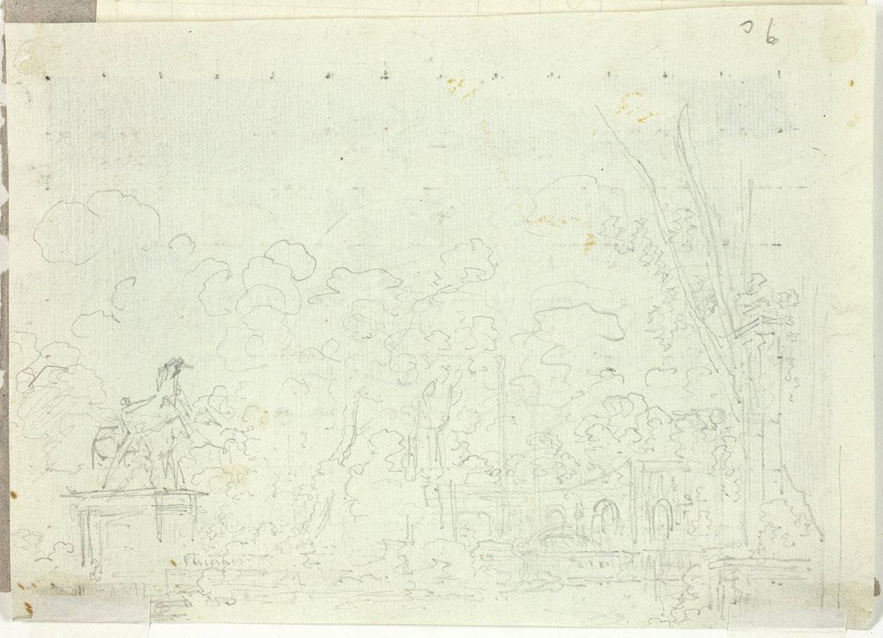 Veduta del parco di Versailles: Statua equestre tra gli alberi da Pierre Antoine Mongin