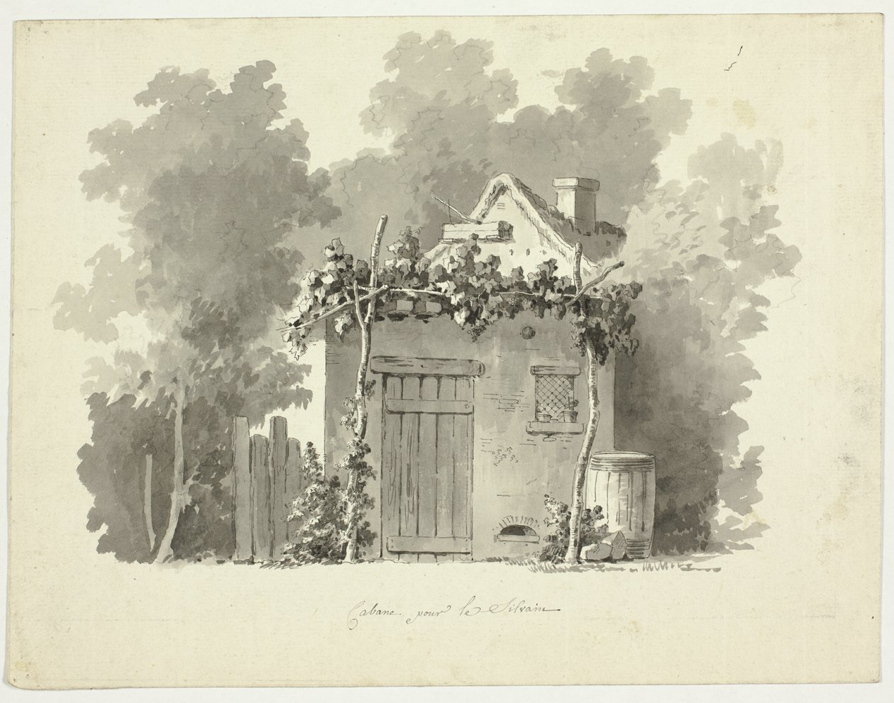 Vista sul parco di Versailles: Cabina rustica da Pierre Antoine Mongin