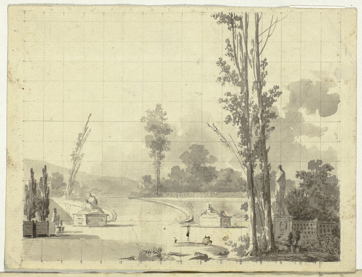 Veduta del parco di Versailles: Scala e due pioppi da Pierre Antoine Mongin