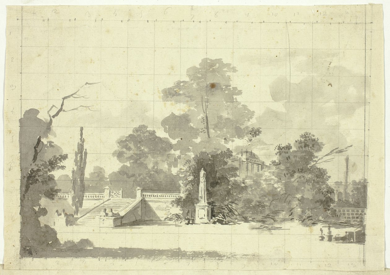 Veduta del parco di Versailles: Scala con due coppie di sfingi da Pierre Antoine Mongin