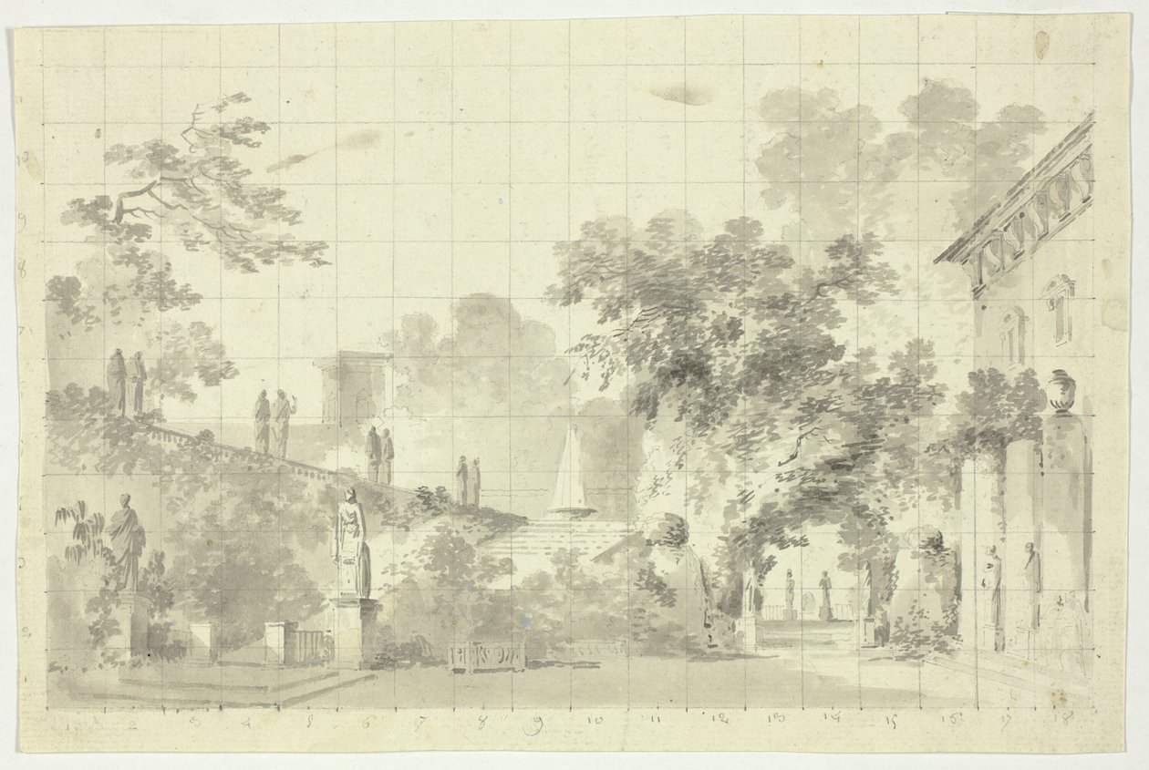 Veduta del parco di Versailles: Statue e fontana da Pierre Antoine Mongin