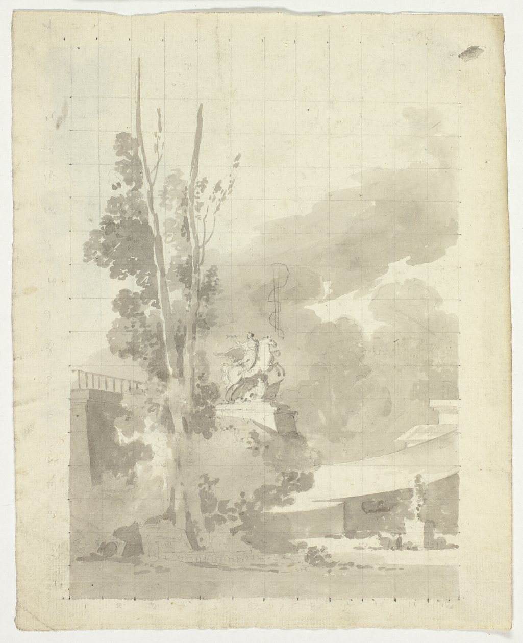 Veduta del parco di Versailles: Terrazza, alberi e statua equestre da Pierre Antoine Mongin