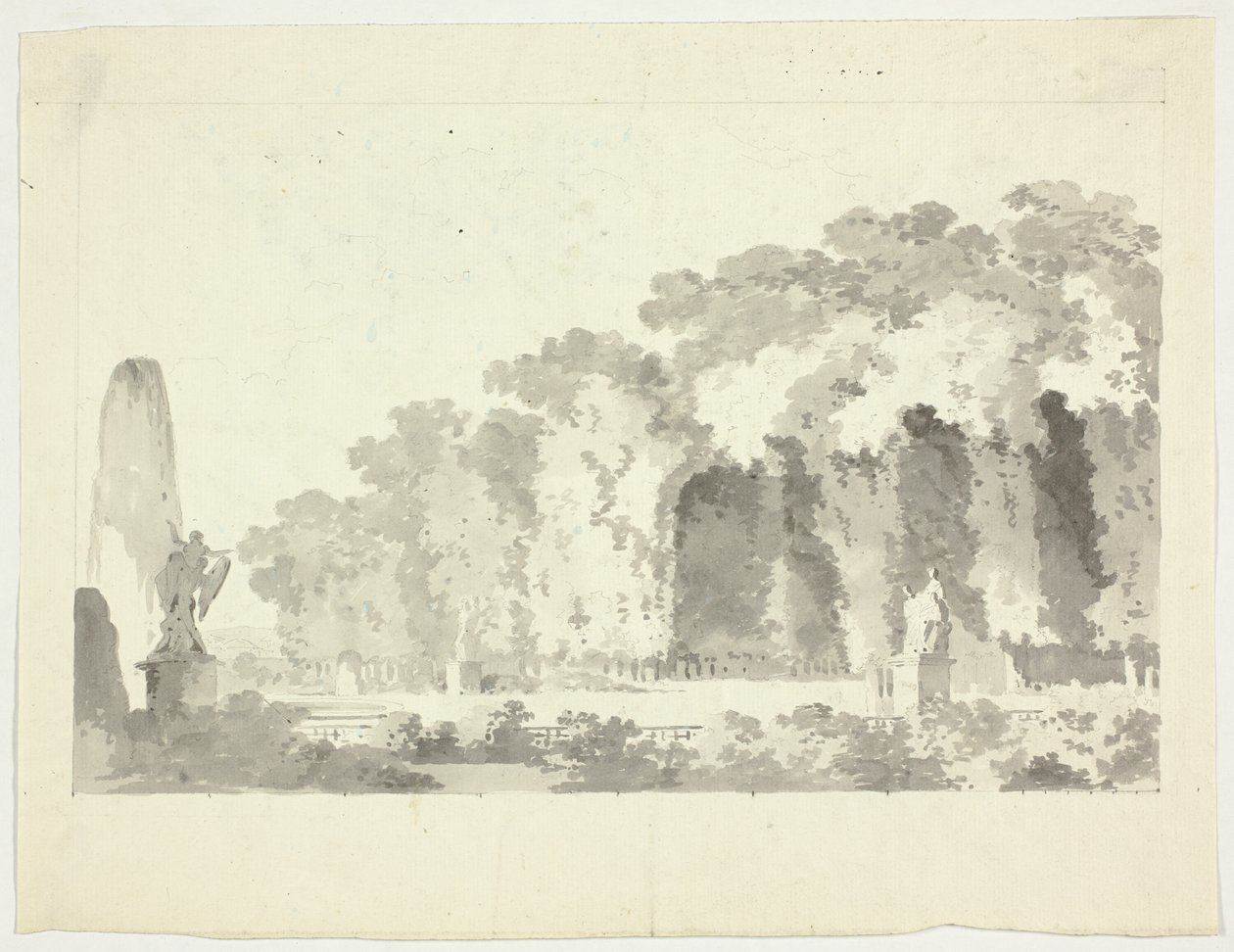 Veduta del parco di Versailles: Alberi e statue da Pierre Antoine Mongin