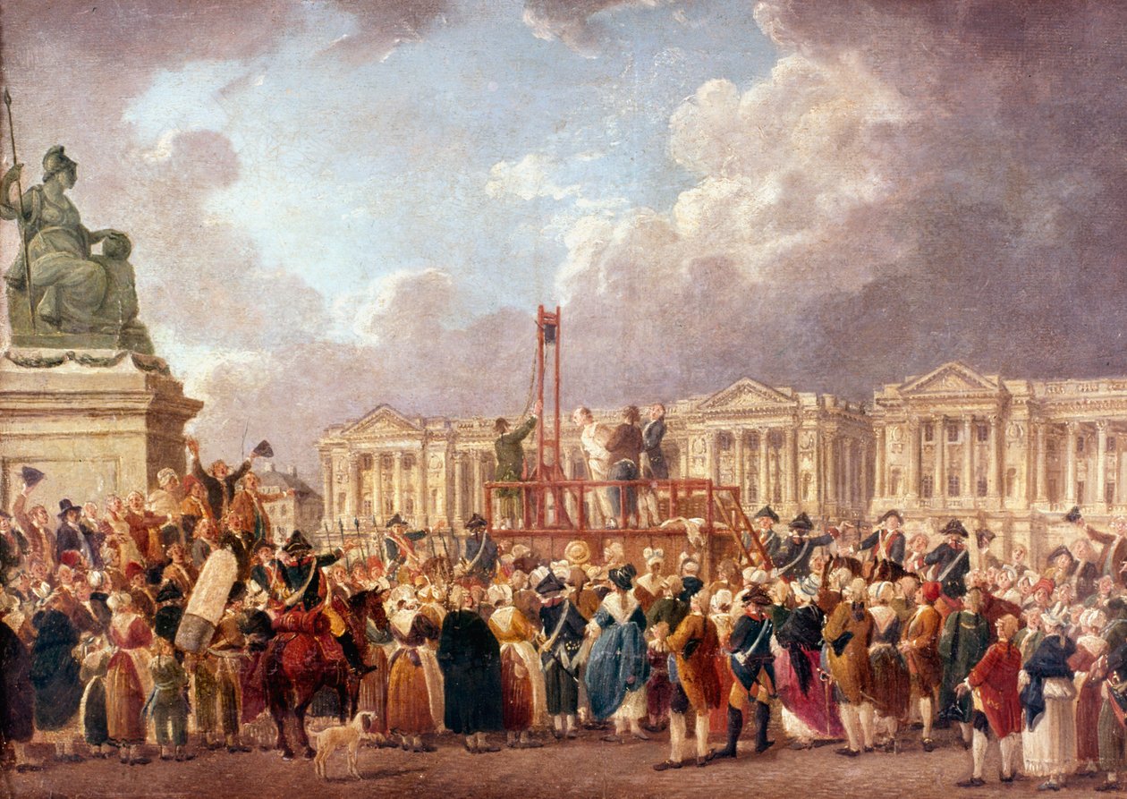 Esecuzione con ghigliottina a Parigi durante la Rivoluzione francese, 1790s 1793-1807 da Pierre Antoine de Machy
