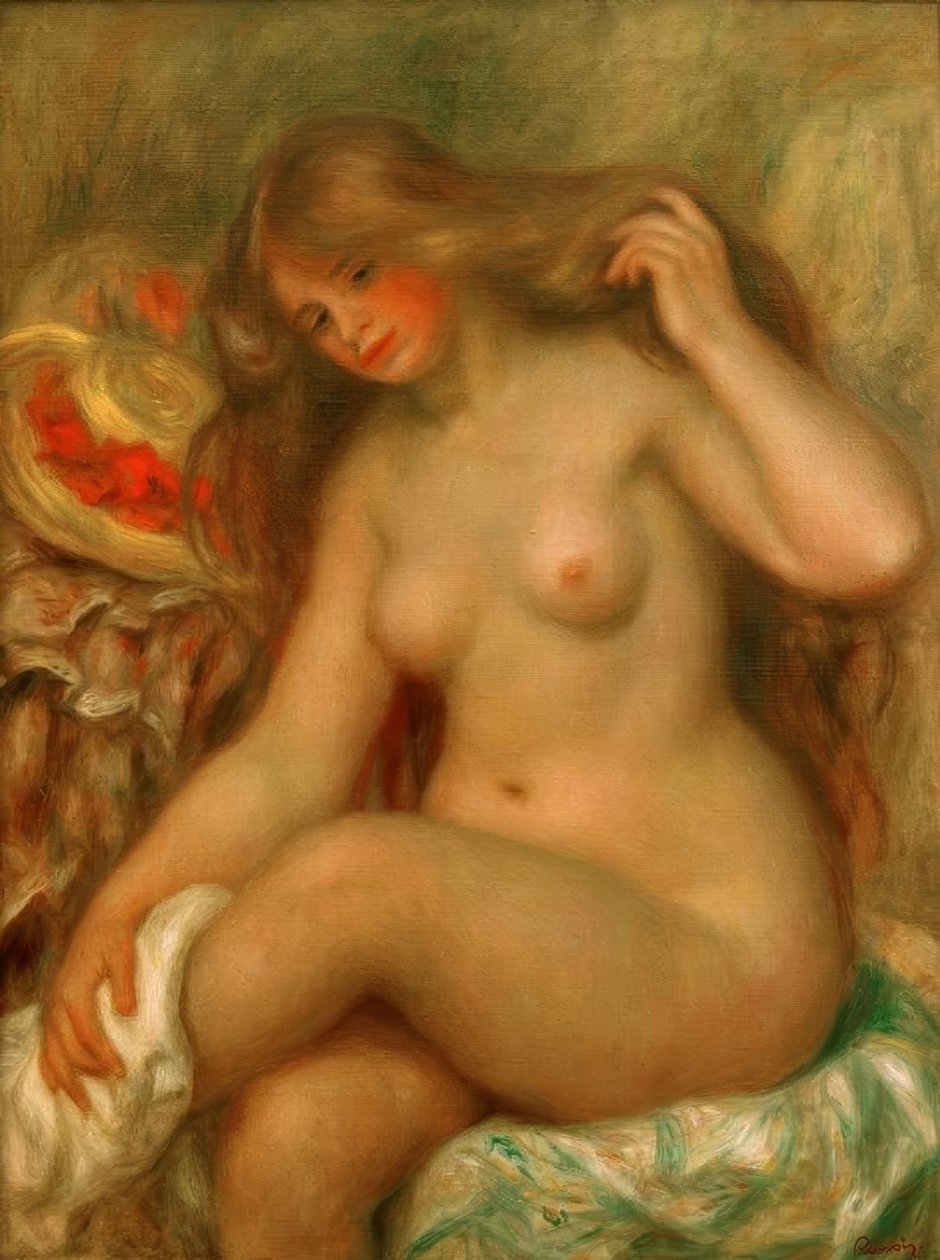 Bagnante con gambe incrociate e cappello da Pierre Auguste Renoir