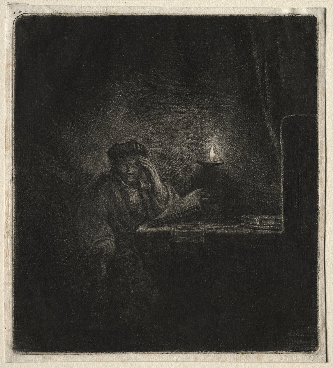Copia di Studente a un tavolo alla luce delle candele da Pierre Auguste Renoir
