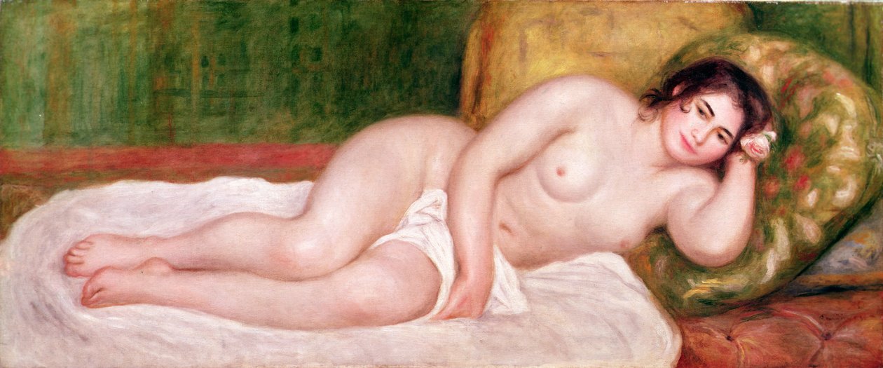 Nudo femminile su un divano da Pierre Auguste Renoir