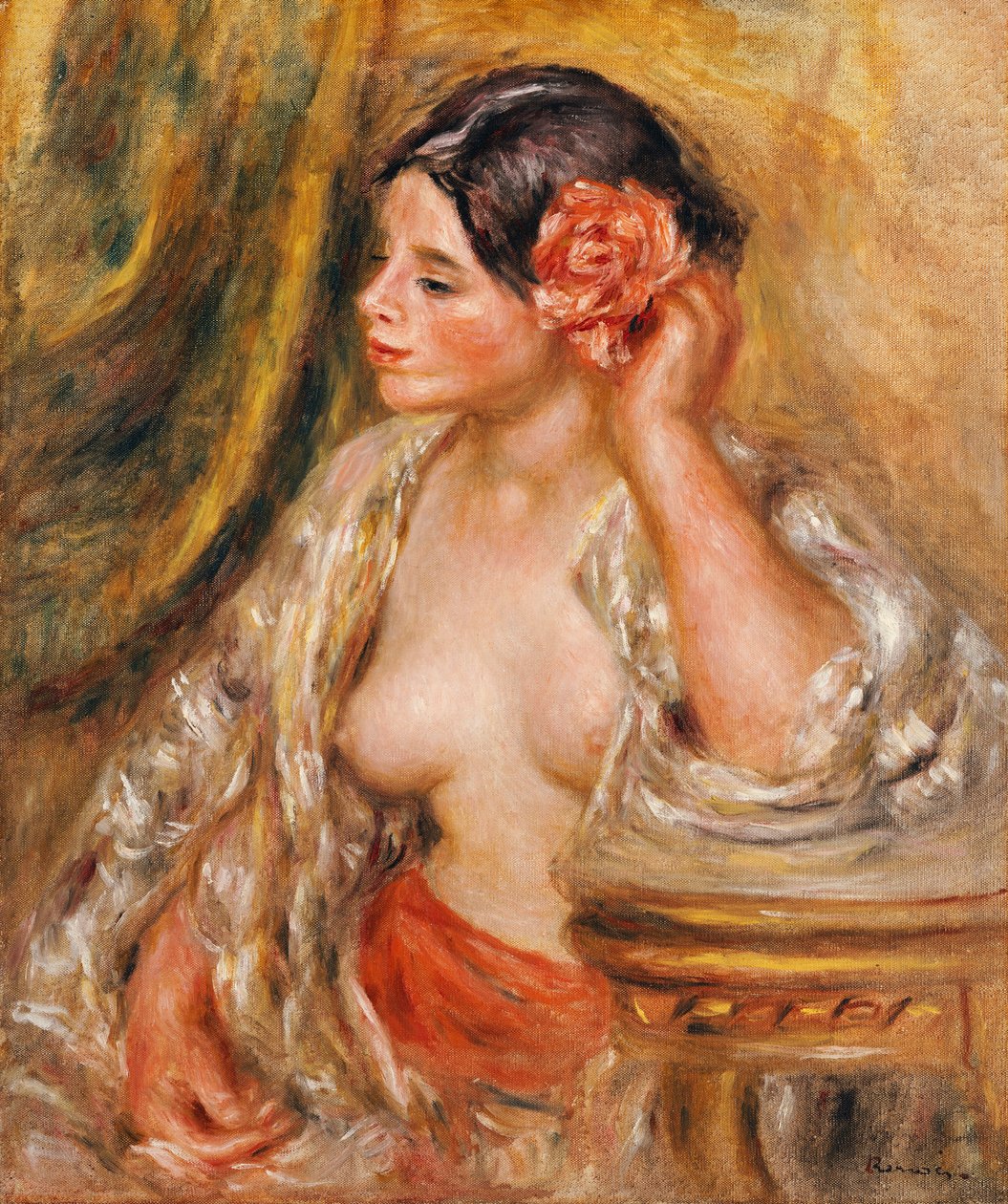 Gabrielle alla sua Acconciatura da Pierre Auguste Renoir