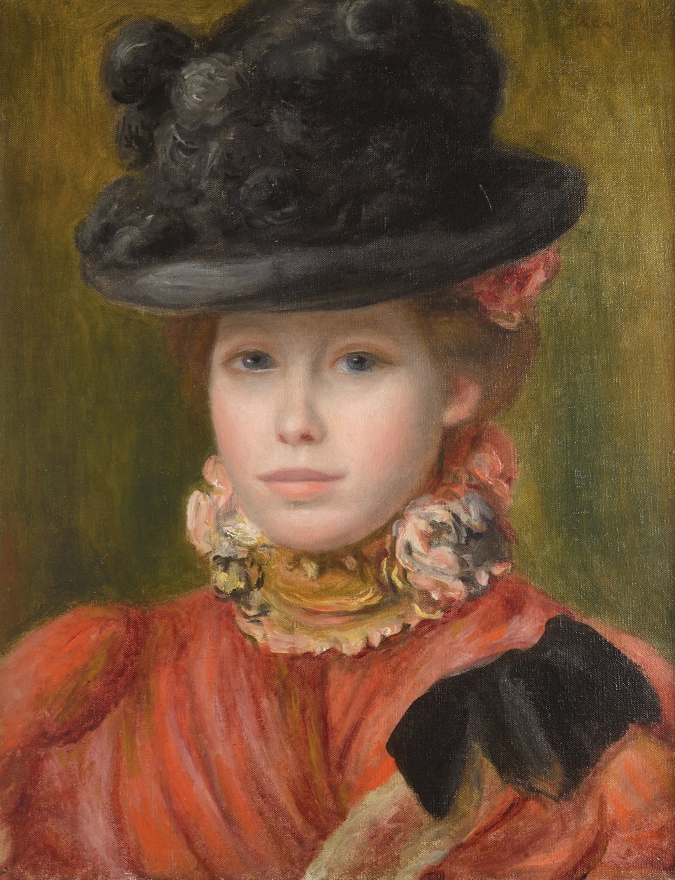 Ragazza con cappello nero e fiori rossi da Pierre Auguste Renoir